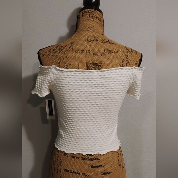 NWT BP Lettuce Hem Textured Stretch Off Shoulder Crop Top Sz M (runs small!) - Picture 4 of 11
